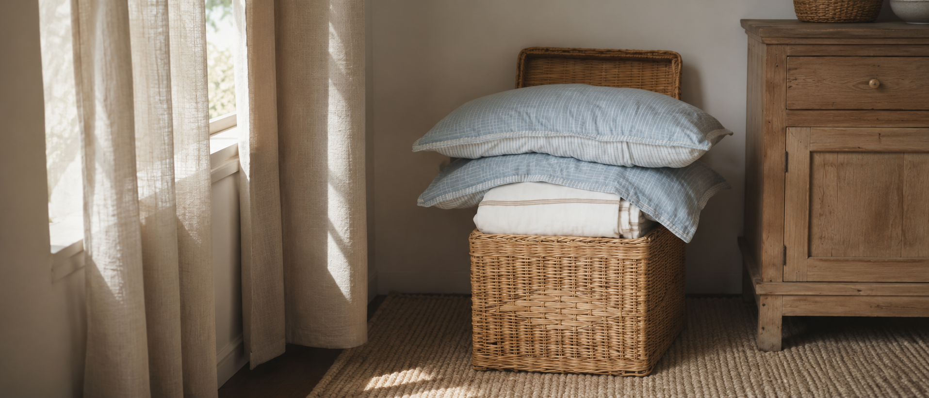 Soft home textiles styled in a warm interior